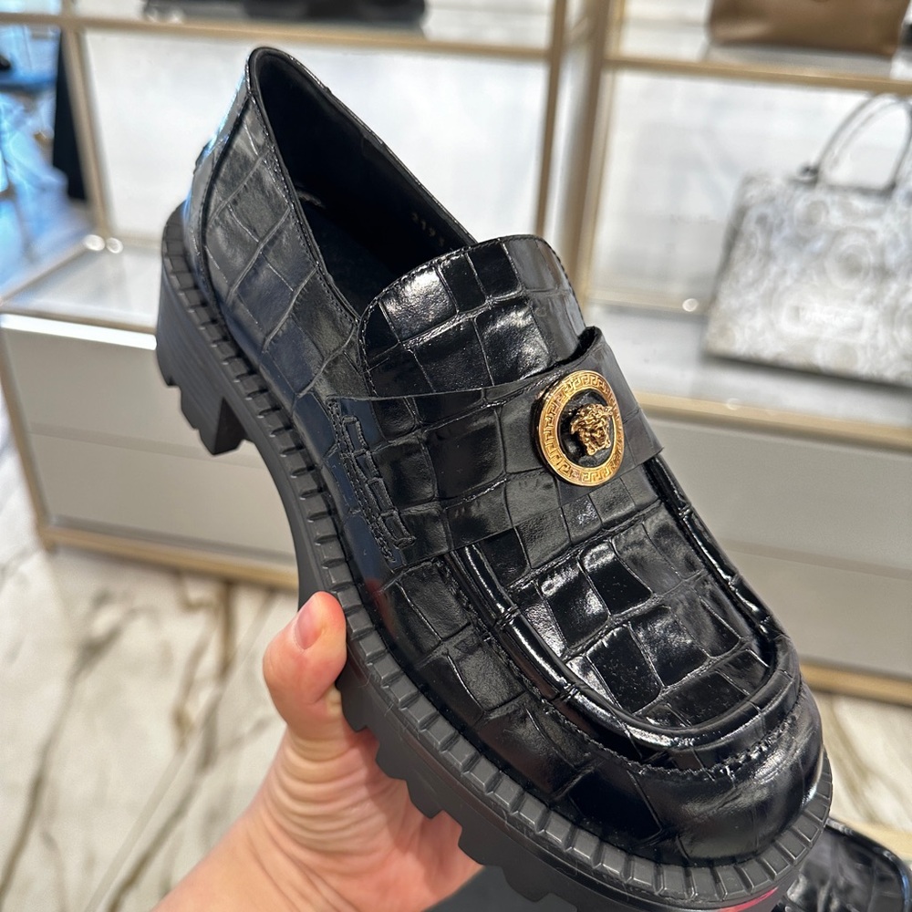 Versace Medusa croc print leather black womens loafer - Picture 2 of 6